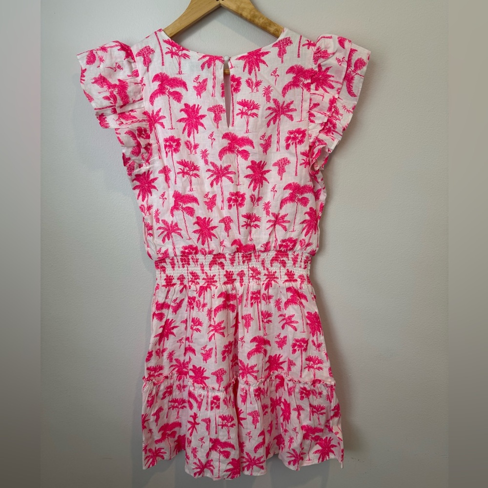 Vineyard Vines Linen Pink Palm Tree Ruffle Mini Dress XS vacation resort wear - Picture 4 of 15